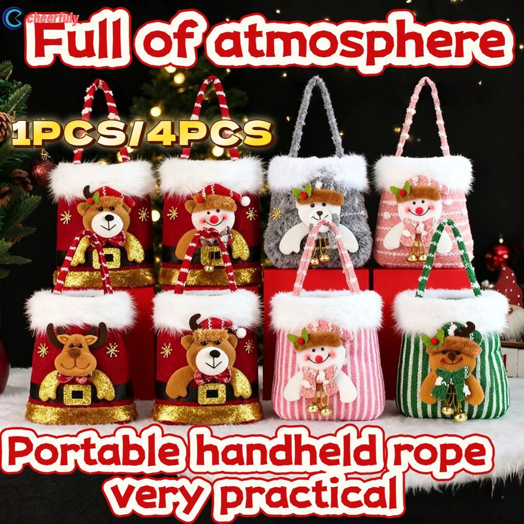 1/4pçs Sacola De Presente De Natal Sacola De Presente De Doces Sacola De Boneca Sacola De Presente De Festa De