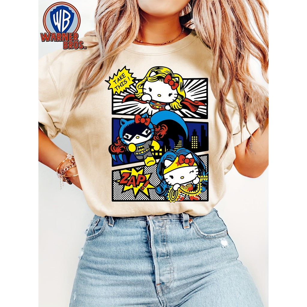 Camiseta Retrô dos Anos 90 WB Mulher-Maravilha e Mulher-Gato