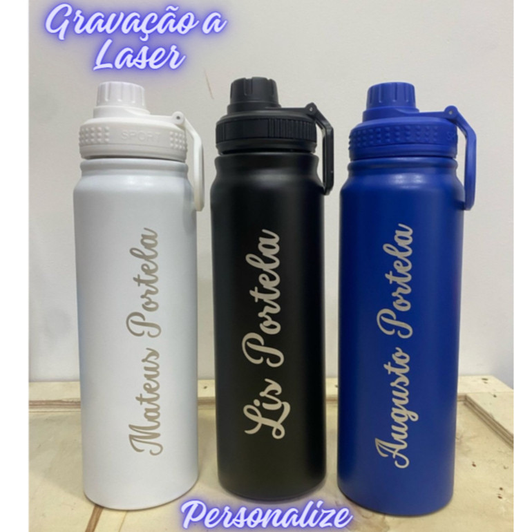 Imagem Garrafa Térmica Inox 800ml Personalizada com Seu Nome a Laser Desenhos Nomes Signos Profissões