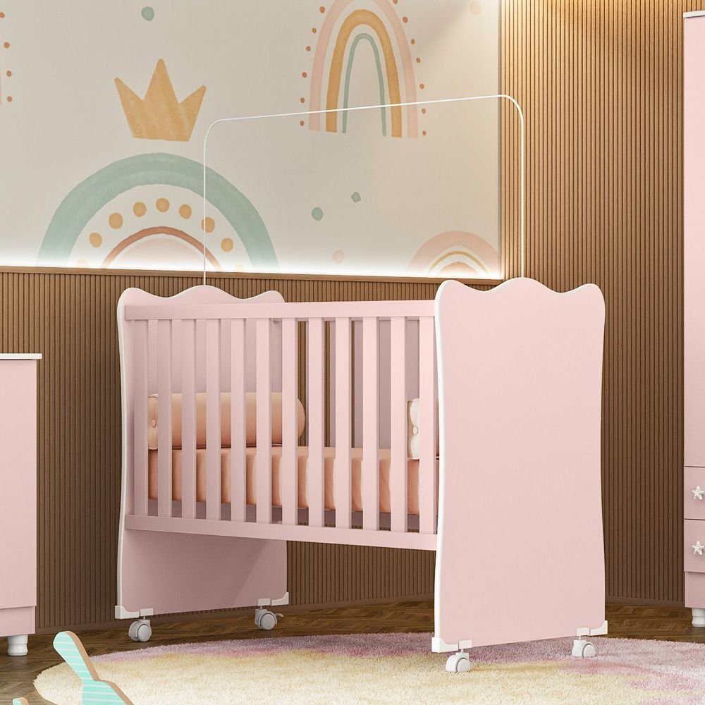 Berço com Suporte para Mosquiteiro Doce Sonho Rosa Acetinado em Oferta na Shopee