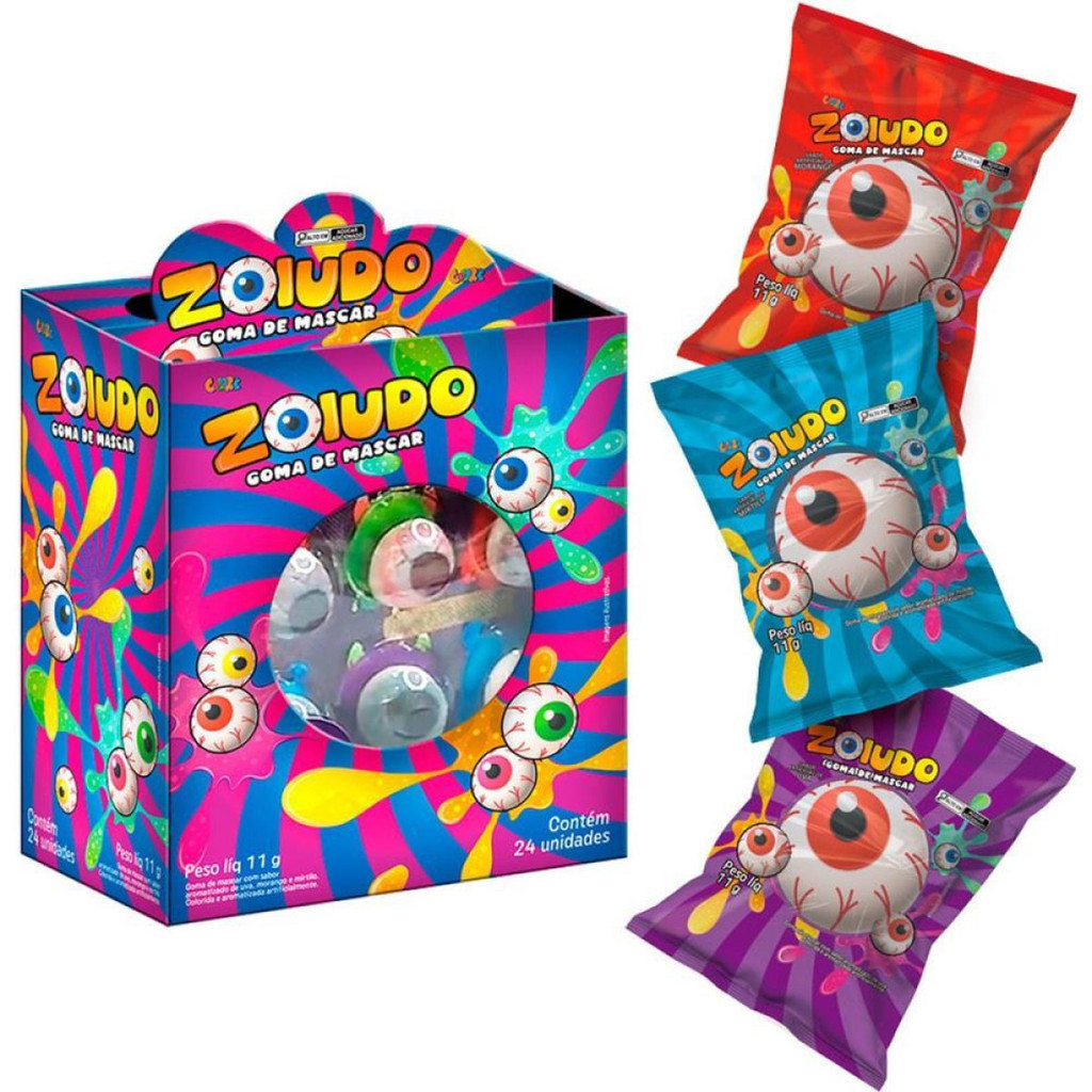 Display Goma de Olho Zoiudo 24 Unidades Festas Colore Chiclete