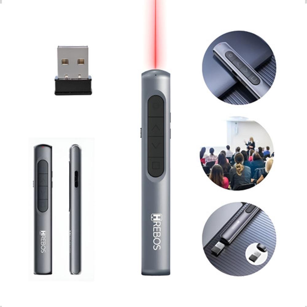 Controle De Slides Caneta A Laser 100m Usb-c Recarregável Cinza-escuro