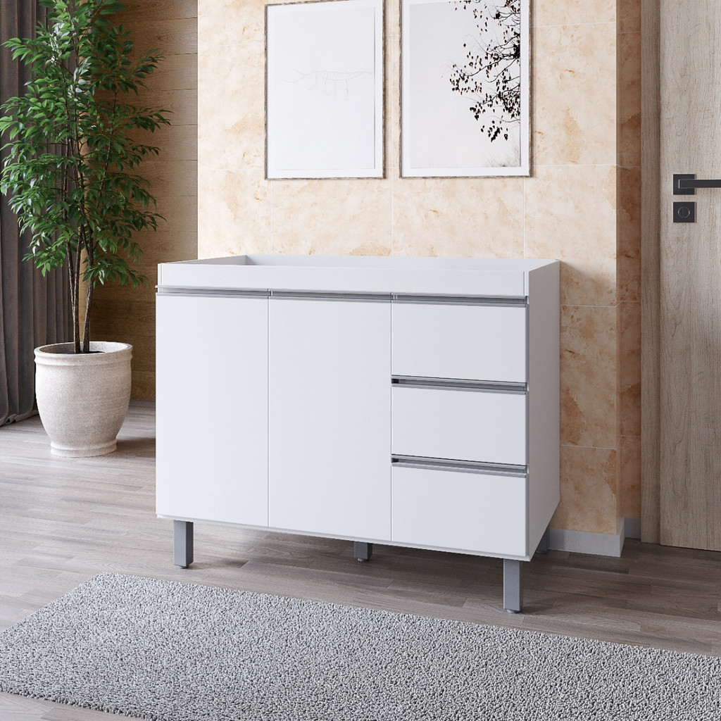 Balcão de Pia 2 Portas Isabela 100 cm Branco Sem Tampo em Oferta na Shopee