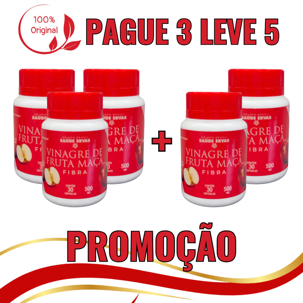 KIT 05 Vinagre de Maça 500MG 30 Capsulas Fonte Verde