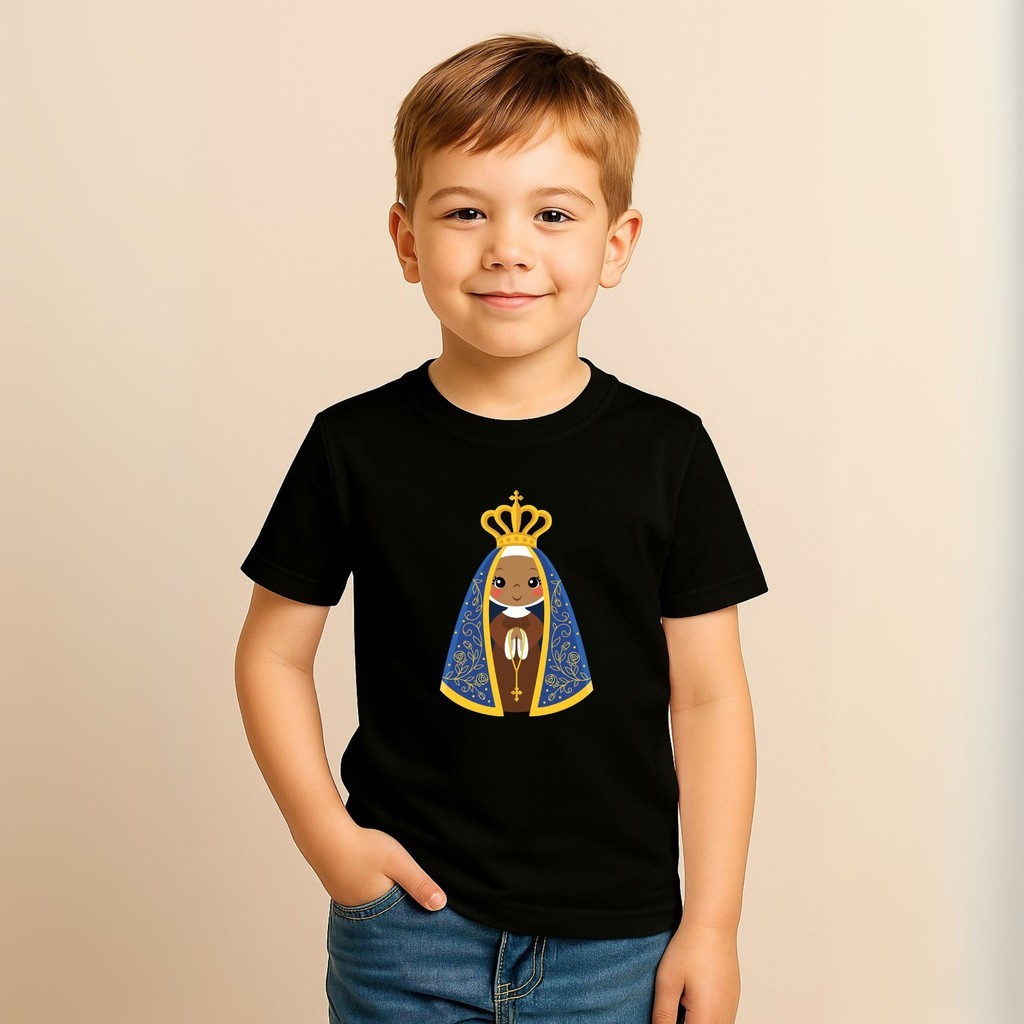 Camiseta Infantil Nossa Senhora Aparecida Roupa Religiosa Criança Unissex Católico