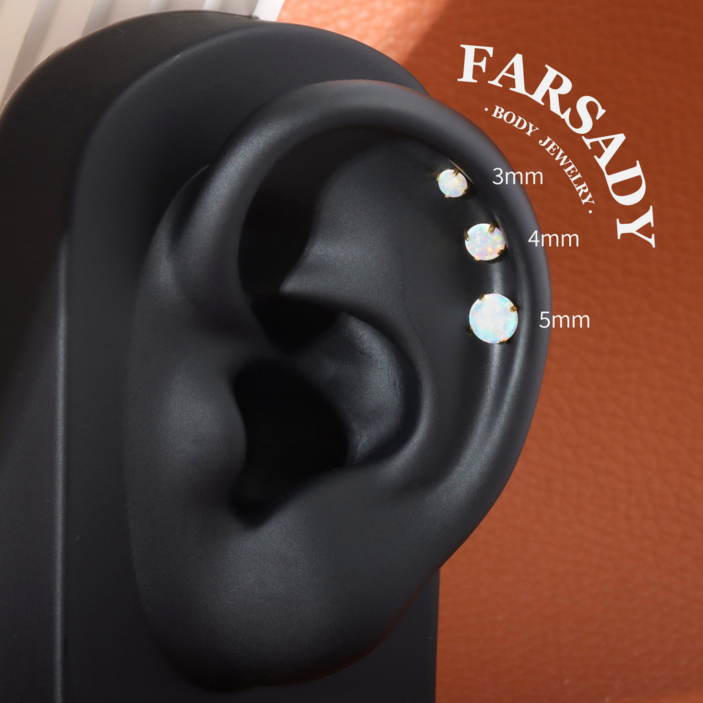 Brinco De Opala Branca Sem Fio De Titânio 16G/18G/20G , Hélice , Joia Piercing Tragus , 5mm/6mm/8mm/10mm Push-in Back