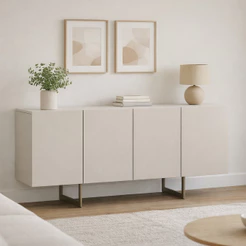 Aparador Buffet Para Sala de Jantar 4 Portas 160cm Pés Industrial Benita N01 Off White Champanhe - Lyam Decor