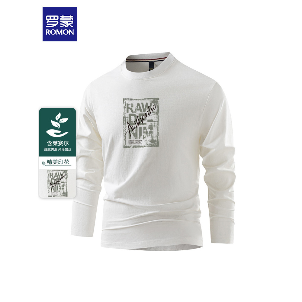 Romon Lyocell algodão fino masculino de manga comprida camiseta primavera outono novo estilo carta impressa camisa de fu
