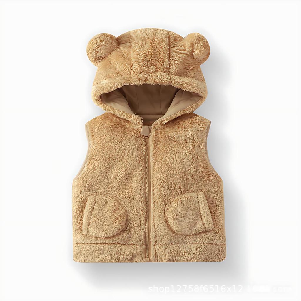 Colete infantil outono inverno novo estilo de pelúcia com capuz zíper Folio exterior usar jaqueta de manga interna casa 