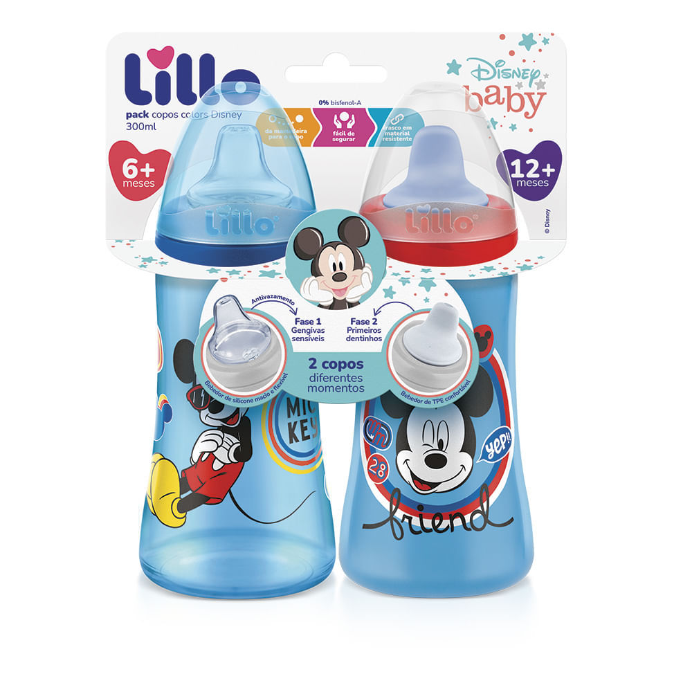 Copo Lillo Colors Disney Mickey Cores Sortidas 2 Unidades 300ml cada