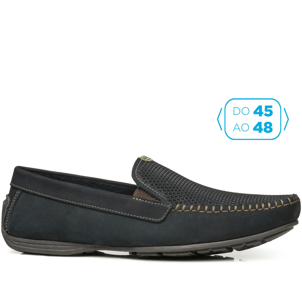 Mocassim Pegada Masculino Plus Size em Couro Marinho 540780-06
