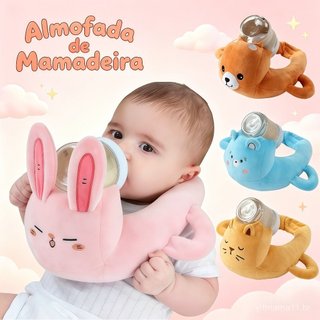 Almofada para mamadeira, suporte anti-refluxo, 100% algodão puro, lavável, prática e confortável.