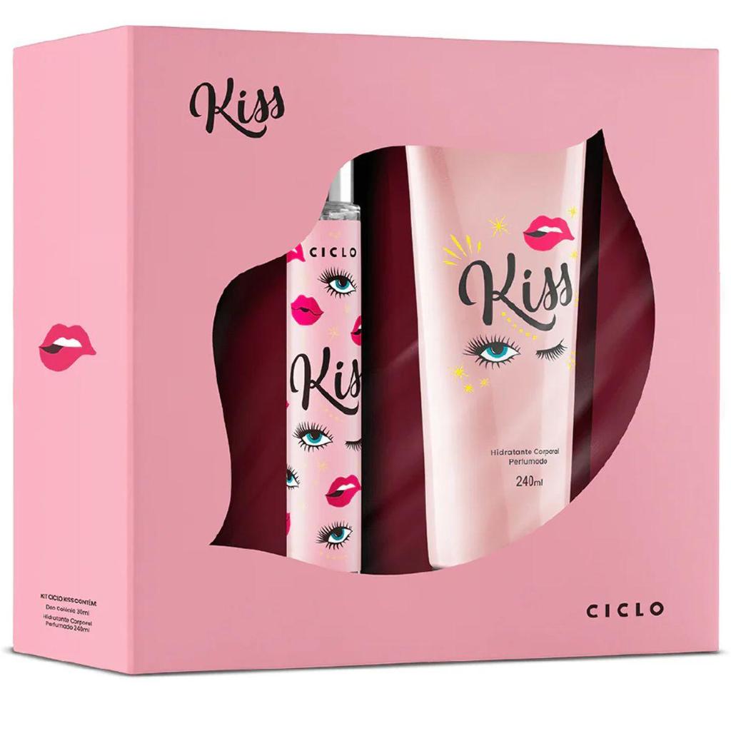 Kit Kiss Ciclo Perfume Deo Colônia 30ml + Hidratante 240ml Presente Conjunto