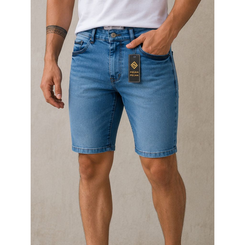 Bermuda Jeans Moderna Tradicional Masculina Premium Delicada Casual Urbano Com Elastano