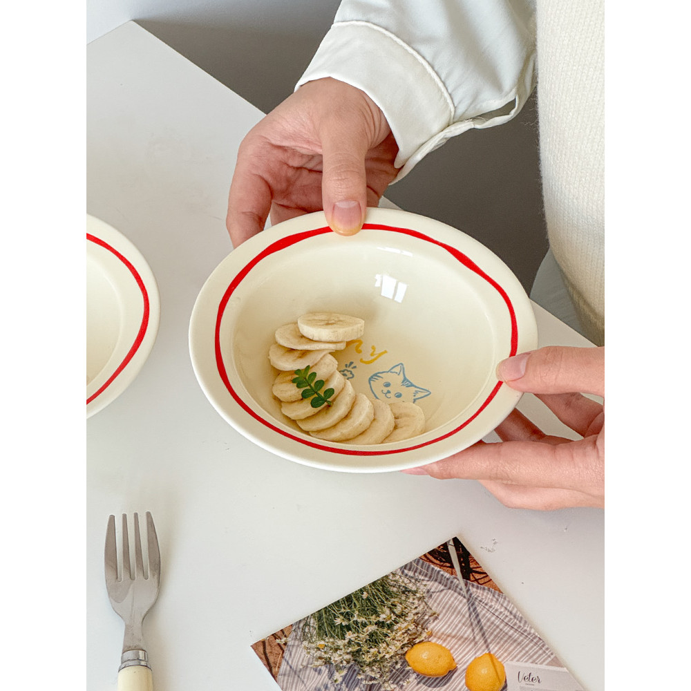 Muni Tigela de Arroz Cremosa ins Bonito Gato Bobina Tigela de Cerâmica Estilo Coreano Saladeira Tigela de Iogurte Linda