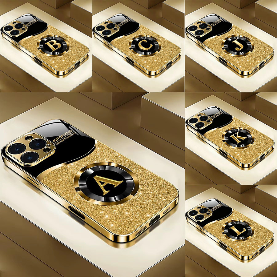 Brilhante Letra Personalizada Capa Capinha Para Samsung Galaxy A06 A13 A14 A15 A16 A36 A54 A55 A56 Anti Queda Reforçado