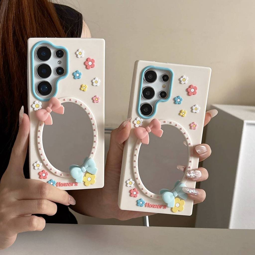 Capa De Flores Espelhadas De Silicone Macio Para Samsung Galaxy A06 A07 A15 A16 A17 A24 A25 A26 A35 A36 A37 A55 A56 A57 