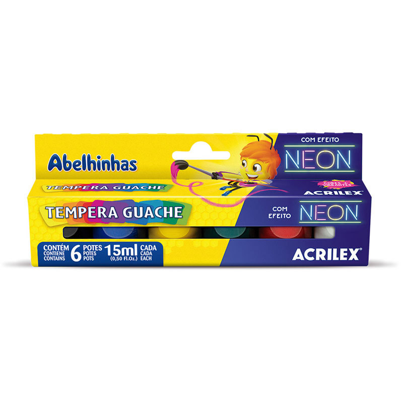 Tinta guache Neon 6 cores 15ml 01006 Acrilex