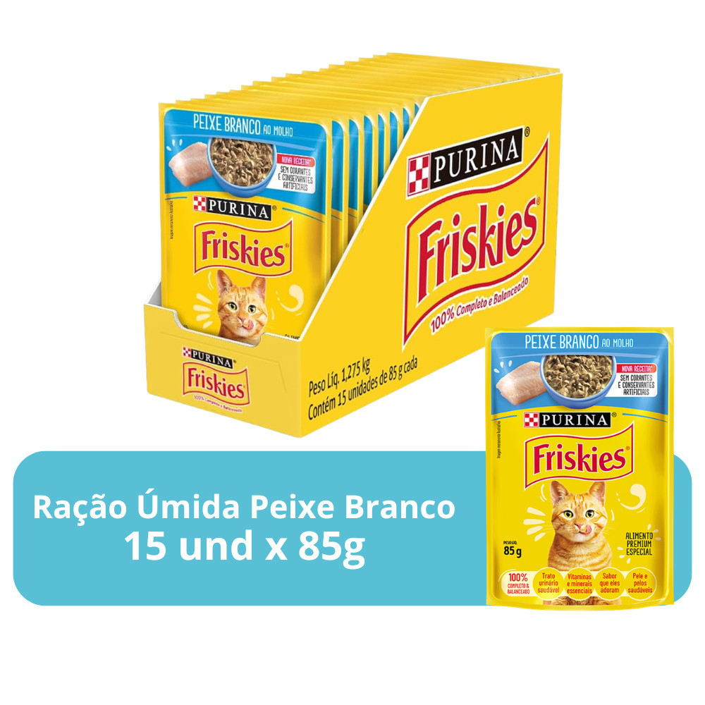Ração Úmida Friskies Peixe Branco para Gatos Adultos 85g - 15 unid.