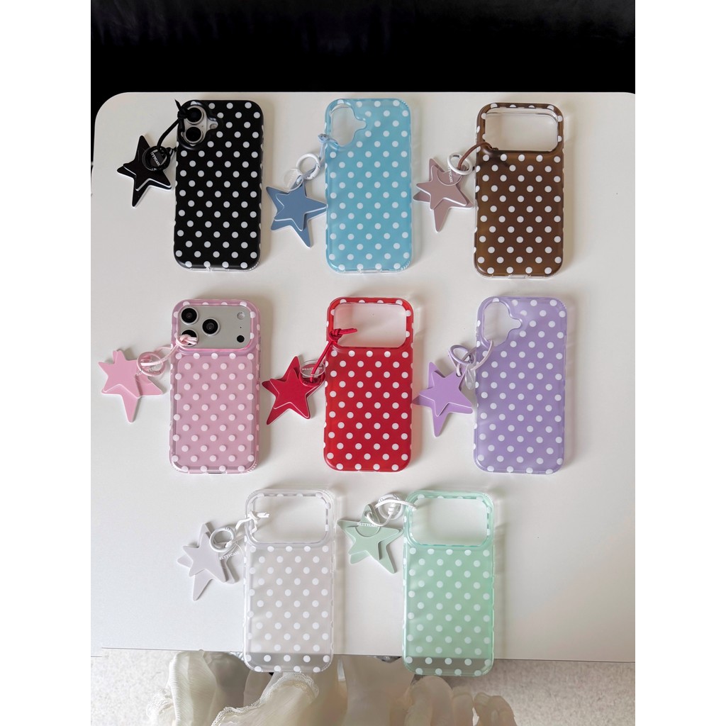 Para IPHONE 17 16 15 PRO MAX Capa Protetora Bolinhas Pingente Estrelas IMD TPU Acrílico Caso