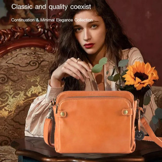 [Multiuso Prático] Three Layer Leather Crossbody Shoulder/Bolsa Feminina/Couro/Estilo Casual