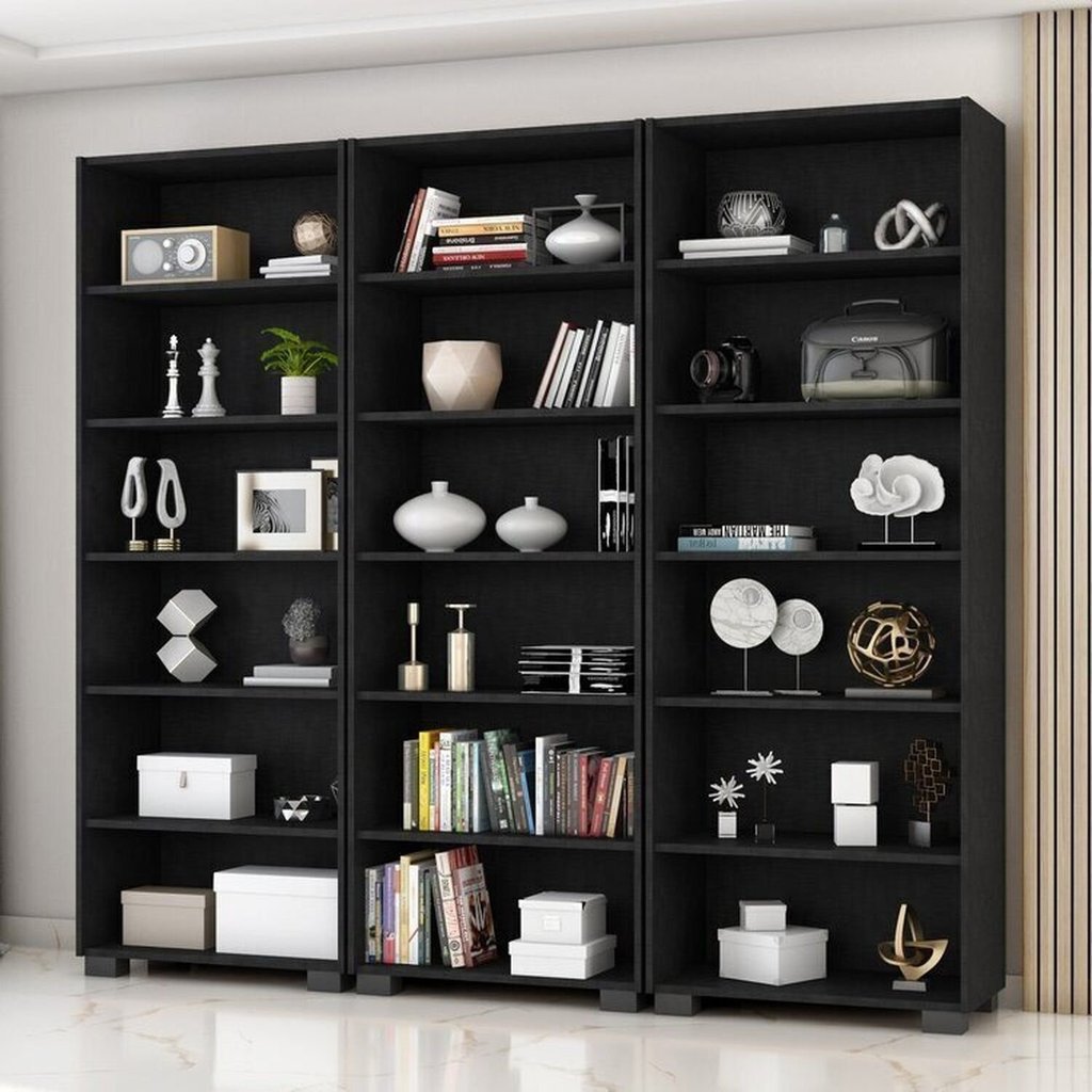 Kit 3 Estantes para Livros 5 Prateleiras 188CMX60,5cm Office Preto/Tx Preto Tx