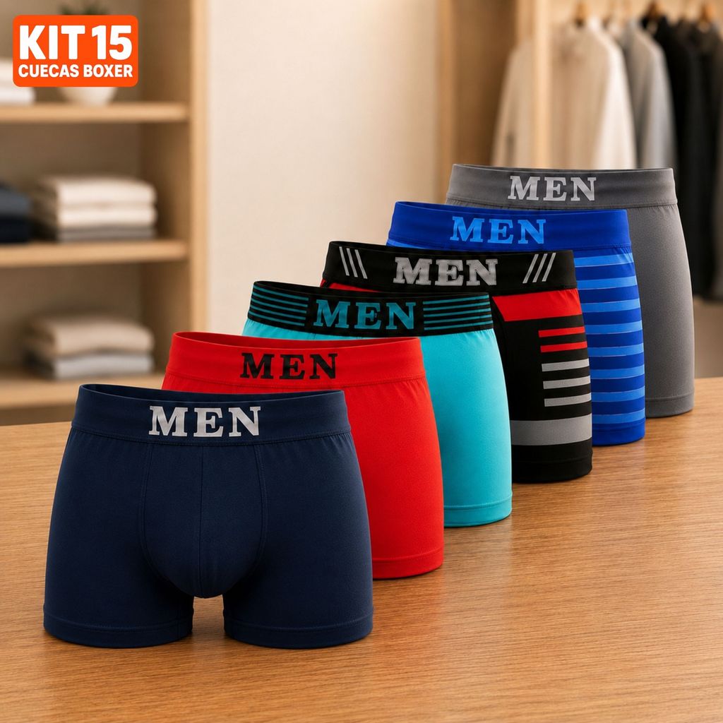 Kit Até 15 Cuecas Boxer Masculina Microfibra Lisa Leve para Trabalho Academia e Dia a Dia