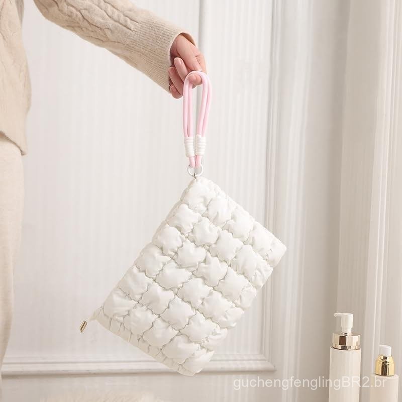 DOB SECHS Bolsa de Maquiagem Acolchoada com Alça Removível, Bolsa de Cosméticos de Algodão Fofa, Pequena Nécessaire com 
