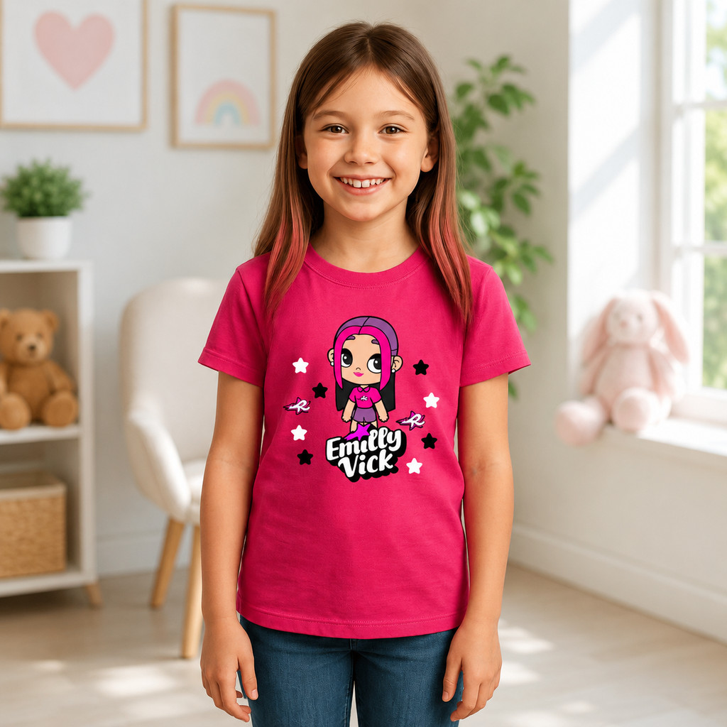 Camiseta Infantil Feminina Dos Rosa Emily Vick Personagem Boneca Blusa 100% Algodão Estampada Confortável