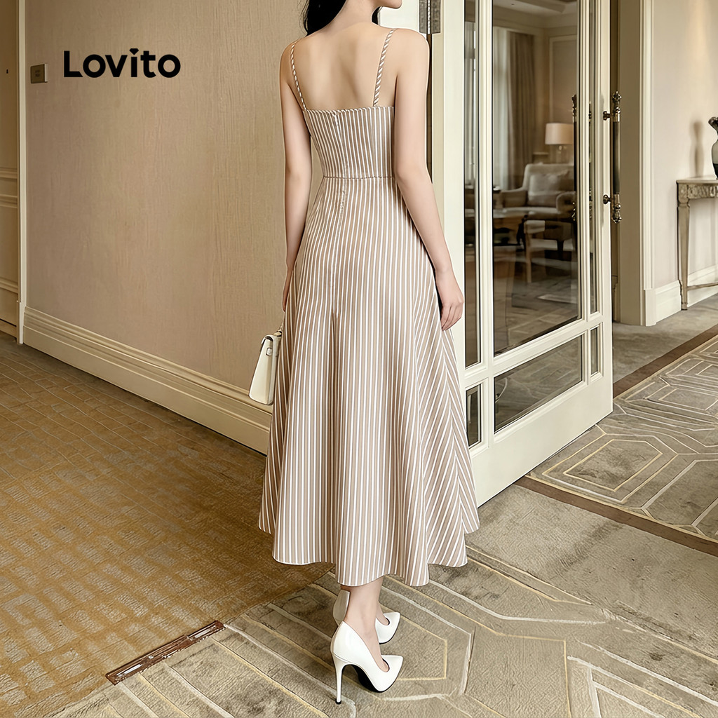 Lovito Vestido Elegante Estampa Falsa 2 em 1 Primavera/verão Cáqui para mulheres L199ED570 · foto 2