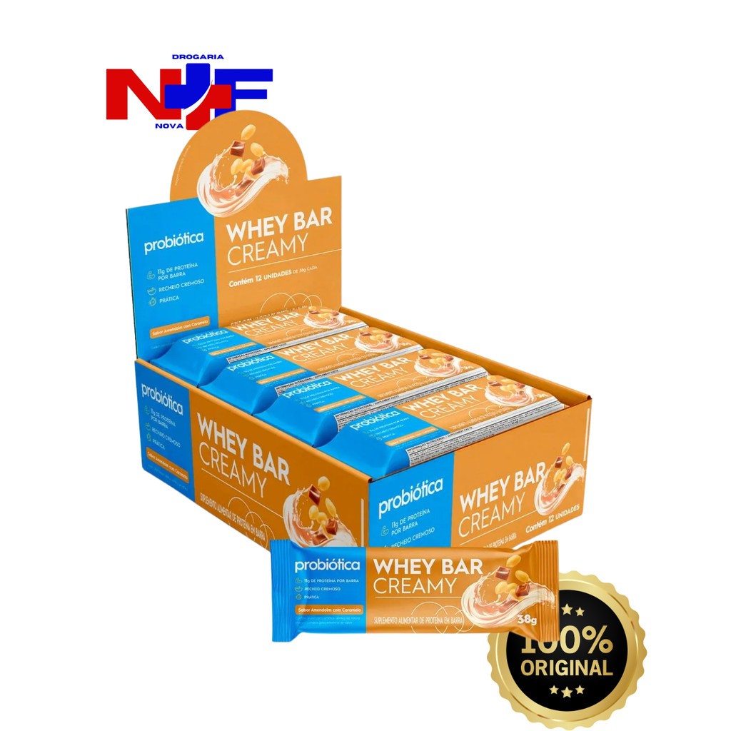 Whey Bar Creamy Caixa 12 unidades (456g), Amendoin com Caramelo