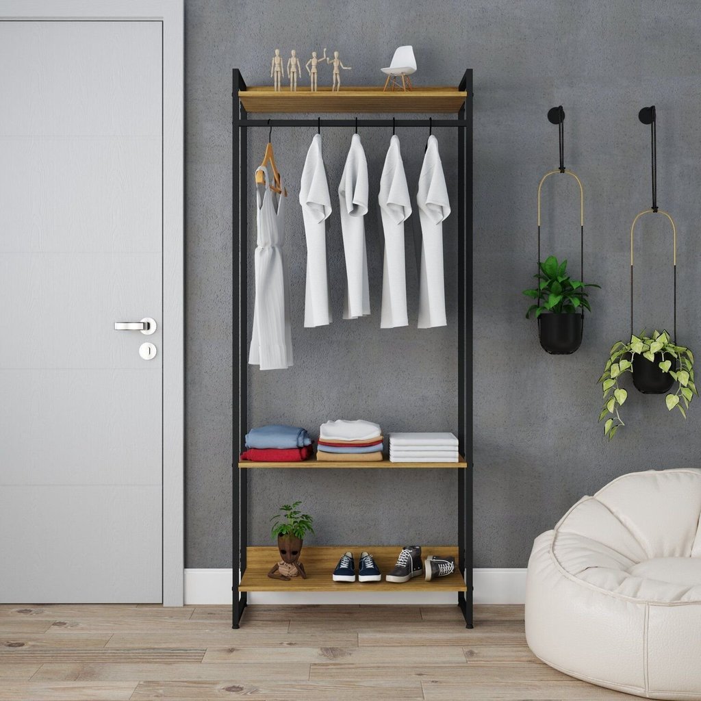 Estante Closet Arara Industrial 3 Prateleiras 187x80cm Dynamica Yescasa Marrom/Lâmina Mel/Preto Lamina Mel / Preto