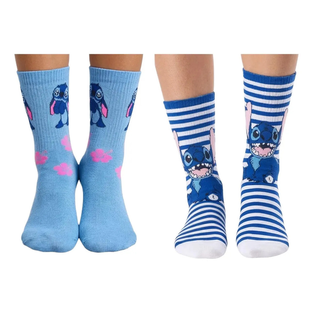 Kit 2 Meias Stitch Frio Divertida Longo Estampada Personagem