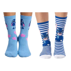 Kit 2 Meias Stitch Frio Divertida Longo Estampada Personagem