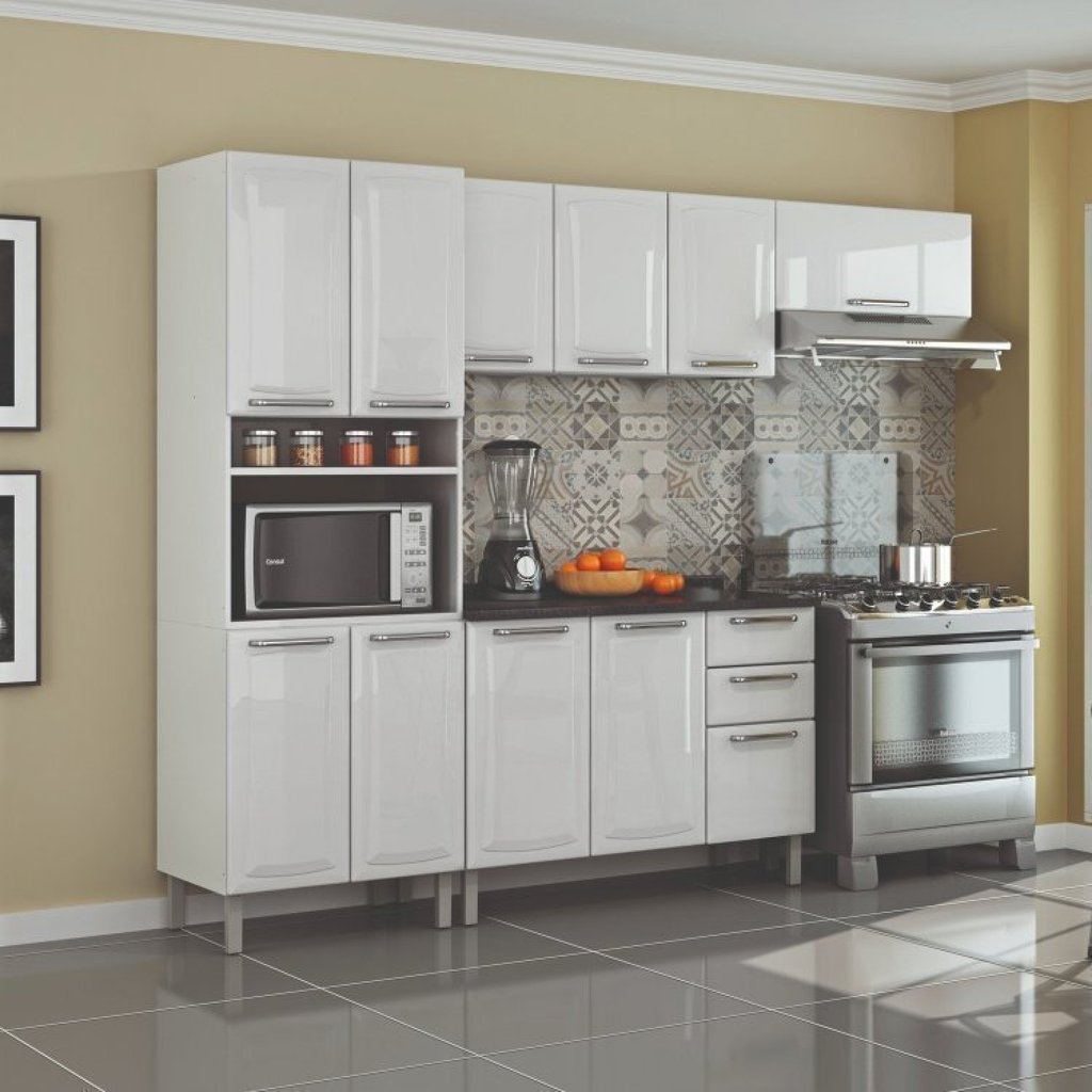 Cozinha Completa Modulada 4 Peças 11 Portas 2 Gavetas Tarsila Itatiaia Branco/Neve