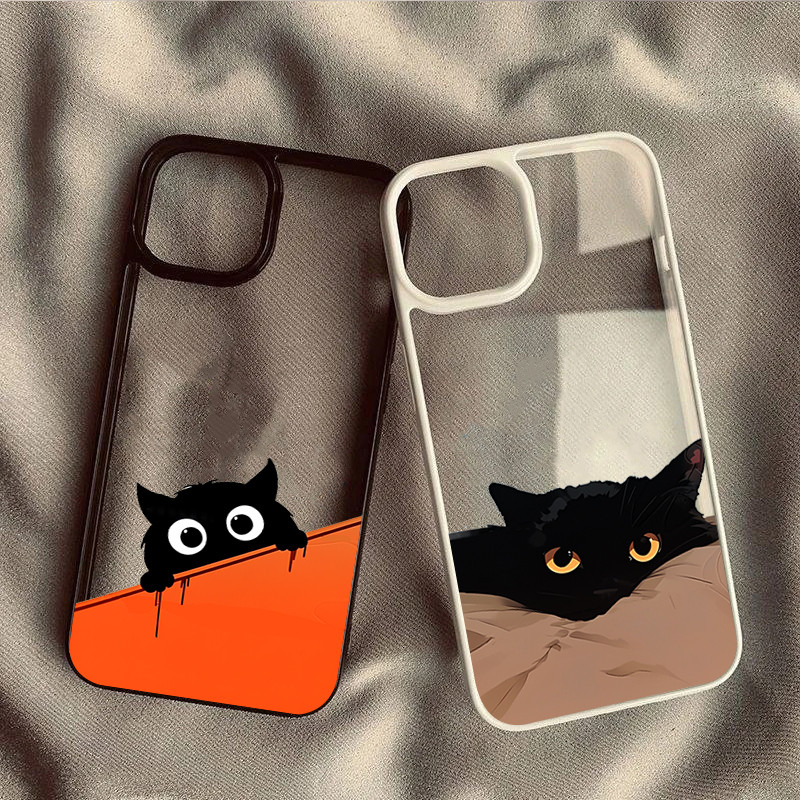 Capa De Telefone Transparente Para Samsung S26 S25 Ultra S24 S23 FE S23 S22 S21 Plus S20 S21 Peek Gato Preto