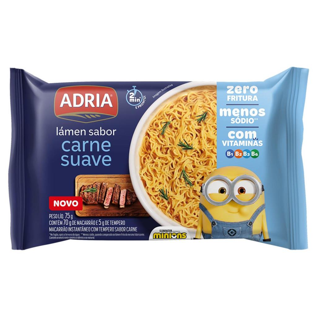 Macarrão Instantâneo Adria Carne Minions Não Frito 75g