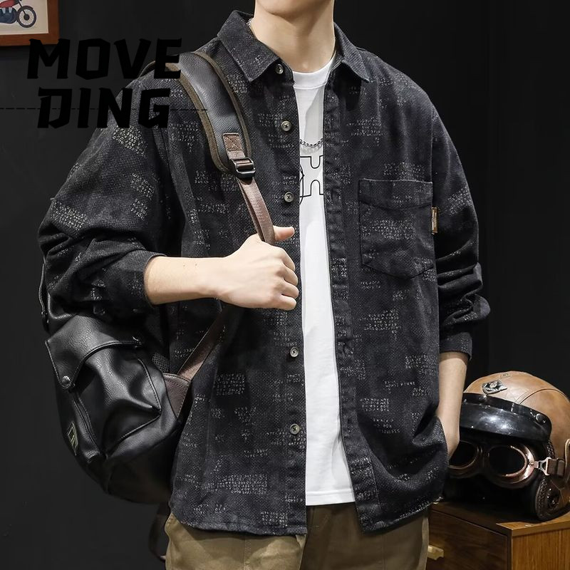 MoveDing Camisa Masculina De Manga Comprida Marca De Moda Americana jacquard De Alta Qualidade