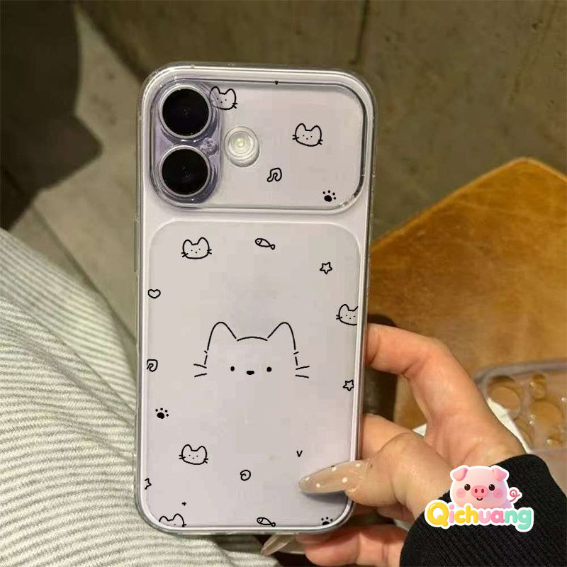 Capa De Telefone Semitransparente Line Cat Para Samsung Galaxy A37 A36 M36 F36 A73 A72 A71 A57 A56 M56 F56 A55 A54 A53 A