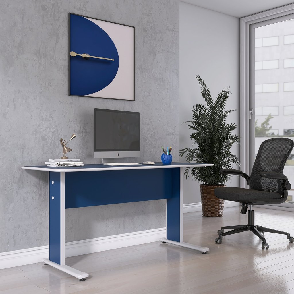 Escrivaninha Mesa Escritório Gerência MX150 Maxxi 150cm Cinza Azul Cinza Azul