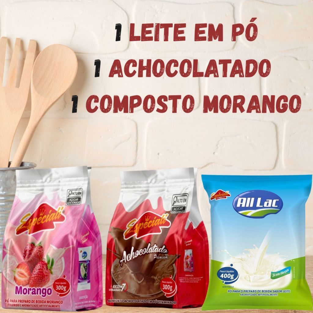 Leite pó Achocolatado Toddi Morango Composto Lácteo 3 unidades 1kg