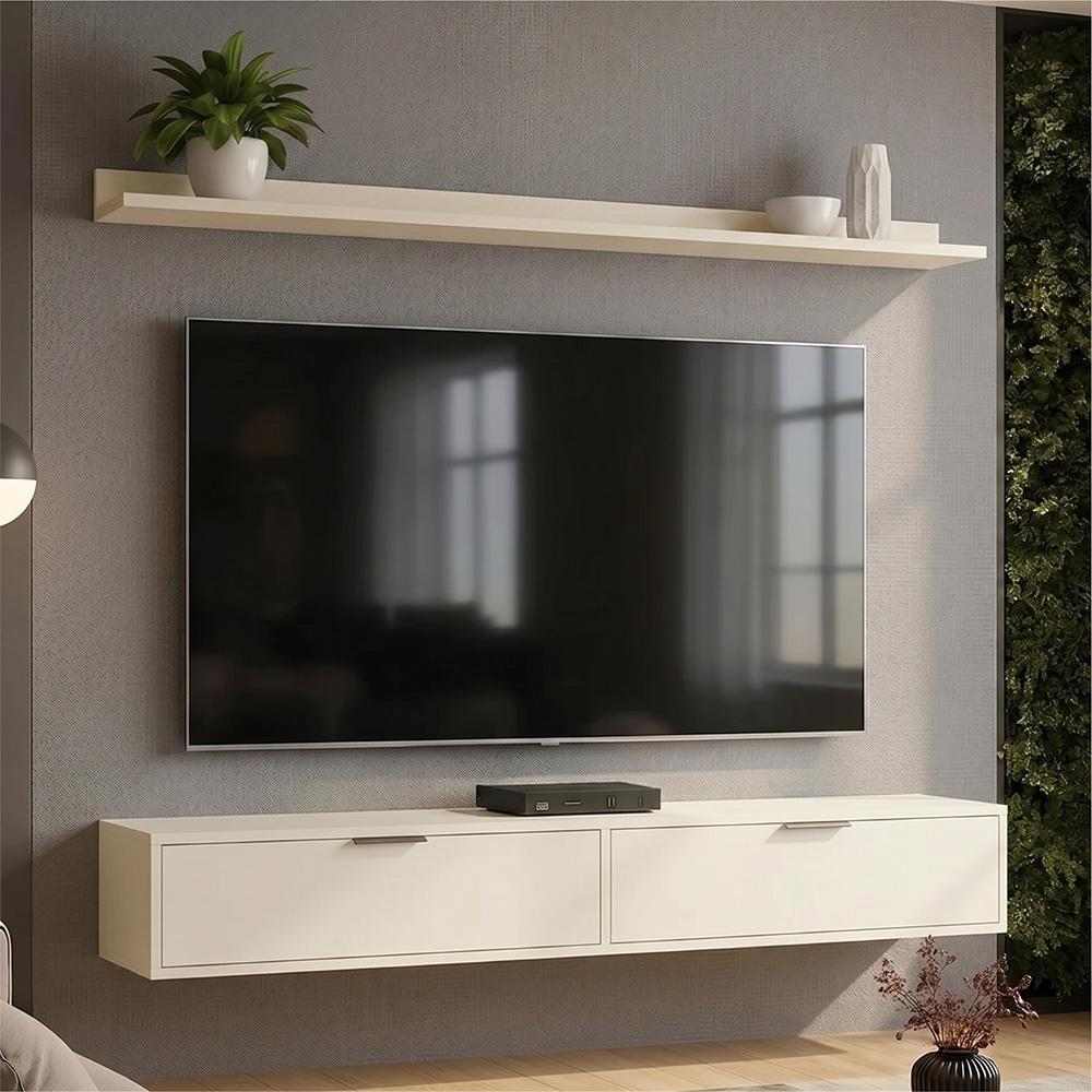 Rack Tv 65 Pol. Suspenso 160cm 2 Portas Lila Off White Z49 - Mpozenato