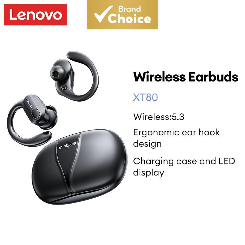 Fones de ouvido esportivos sem fio Lenovo XT80 com microfone, display de LED de bateria, som estéreo HiFi Bluetooth 5.3