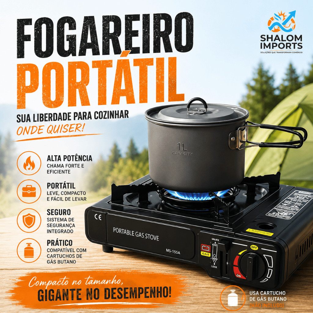 Fogareiro Portátil a Gás Camping  Fogão Compacto para Pesca Trilha e Viagem