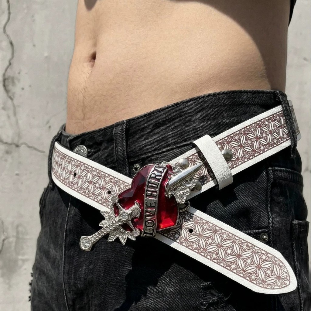 Cinto Floral Kenshin vibe Vintage Estilo Americano De Meia-Idade Branco E Vermelho Padrão Escuro
