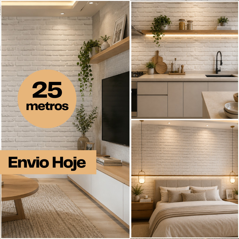Papel De Parede Tijolinho Branco 3d Autoadesivo Vários Tamanhos Autocolante PVC Premium 25m x 45cm