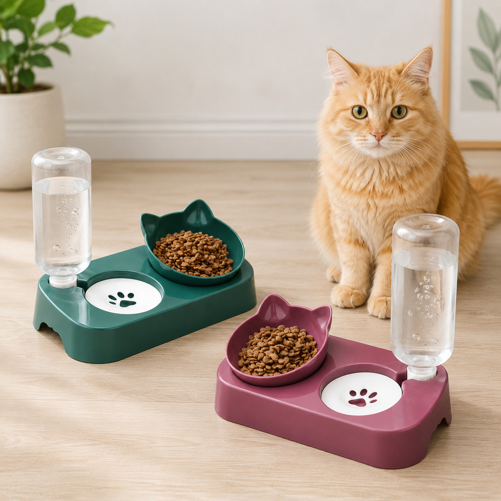 Comedouro Bebedouro Automático Pet 500ml | Duplo Ração e Água | Gatos e Cachorros – Reposição Automática