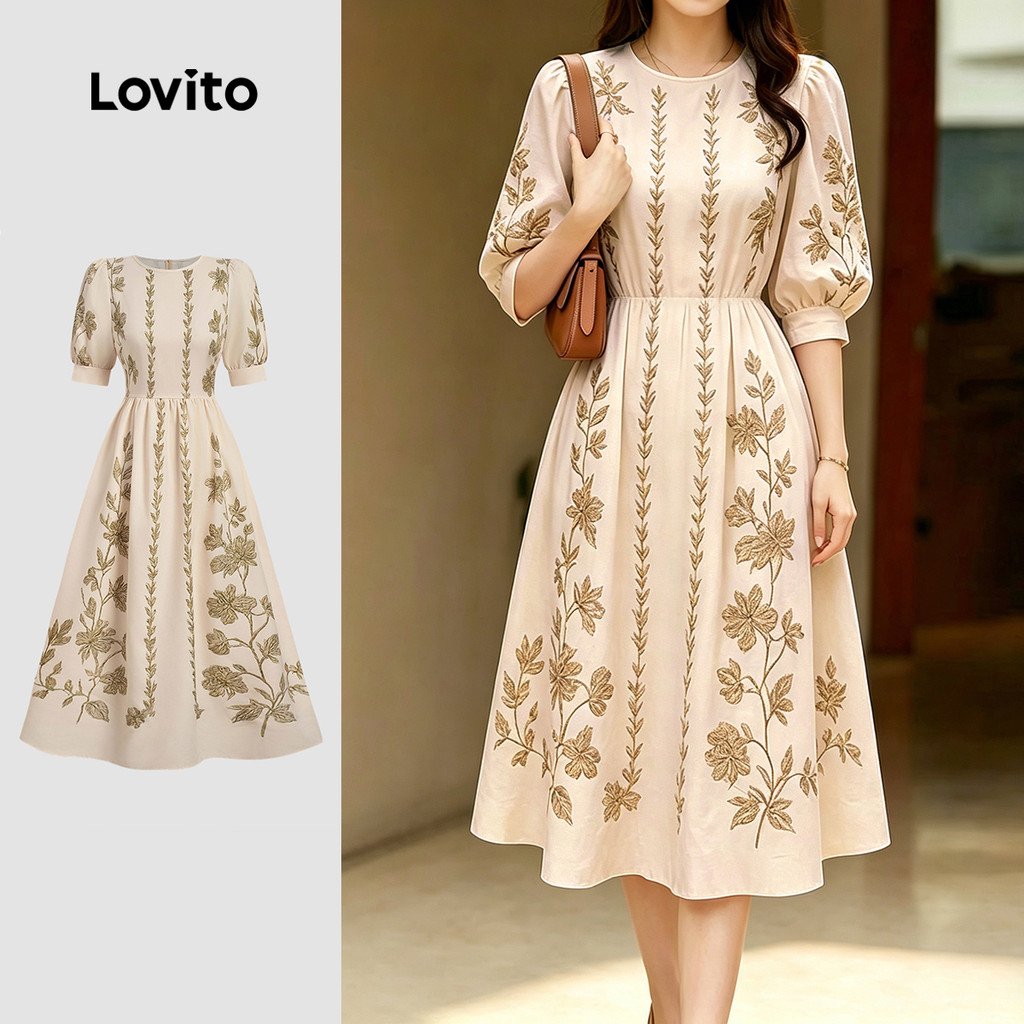 (New Arrival) Lovito Vestido Boho com Zíper Vestido de Primavera/verão para Mulh