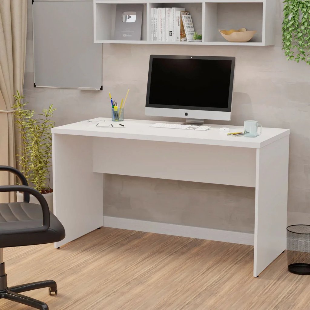 Mesa de Escritório Escrivaninha Tampo 120cm Branco Branco