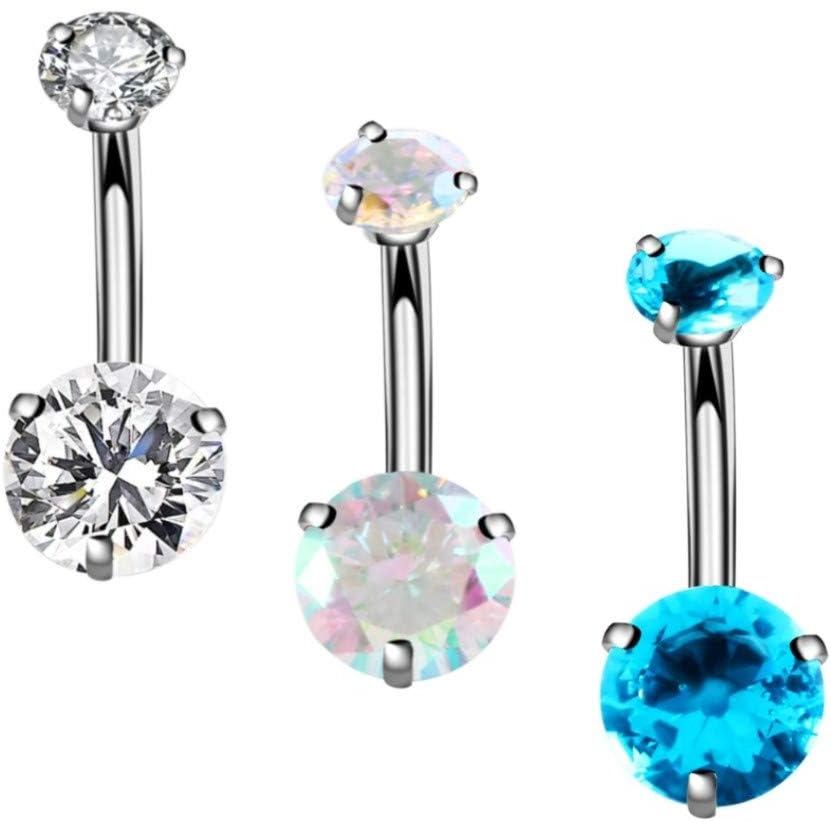 Anéis de Umbigo YHMM 14G em Aço Cirúrgico, Rosca Externa, 10mm de Comprimento, Redondo com Zircônia Cúbica, para Mulhere